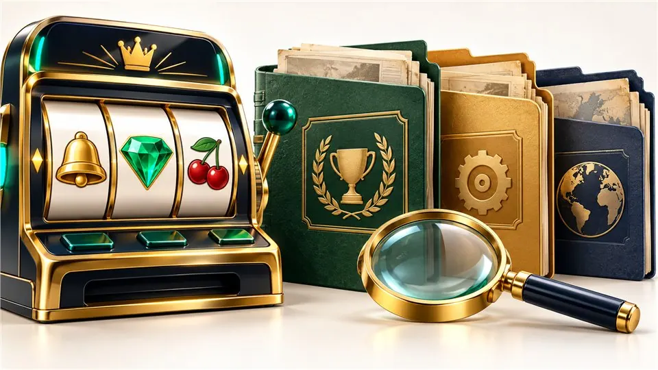 Registos conceptuais de slots online em pastas de provas separadas