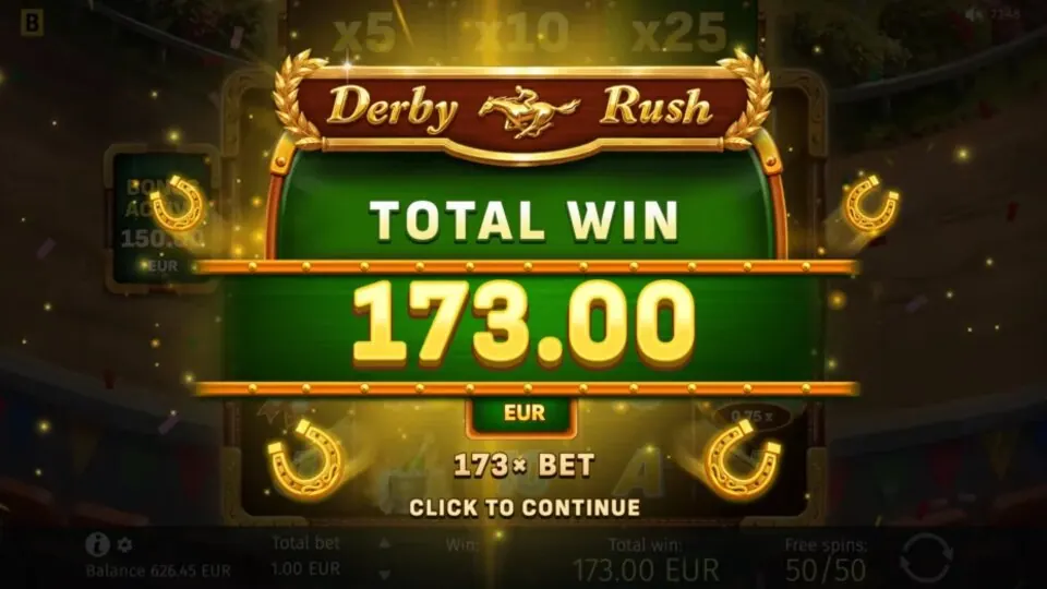 Derby Rush: ภาพประกอบที่ระบุคู่มือฟีเจอร์สล็อตนี้
