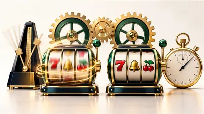 Deux rouleaux de machine à sous aux rythmes de mouvement différents, à côté d’un métronome et d’un chronomètre