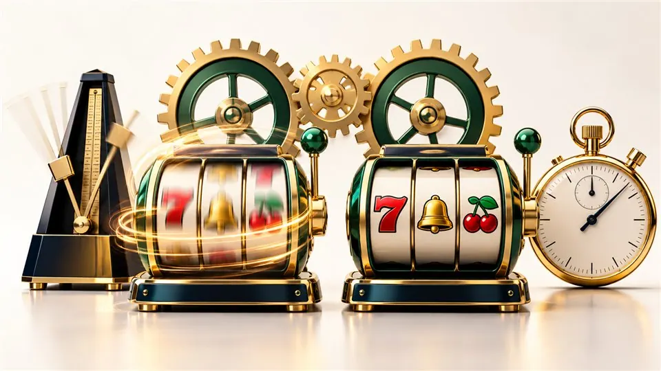 Zwei Slot-Walzen mit unterschiedlichem Bewegungstempo neben Metronom und Stoppuhr